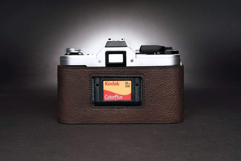 BolinUS A-1 Case, BolinUS Handmade Genuine Real Leather Half Camera Case Bag Cover for Canon AE-1 A-1 (NO Handle) Camera with Hand Strap (Coffee) - Image 4